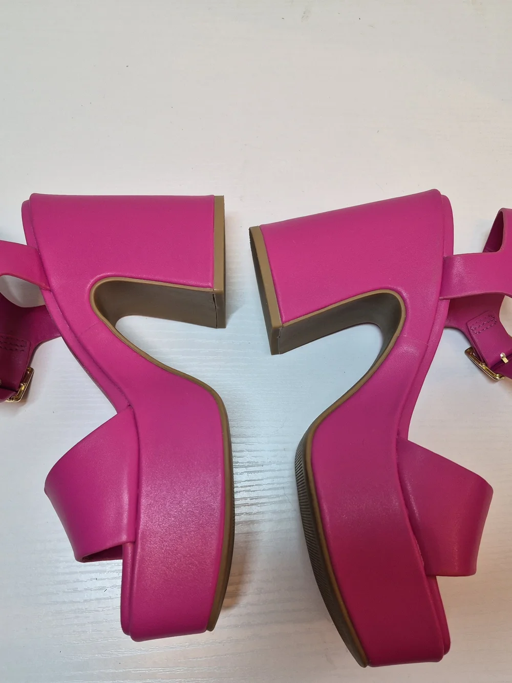 Soda Hot Pink Chunky Platform Sandals with Gold Buckle